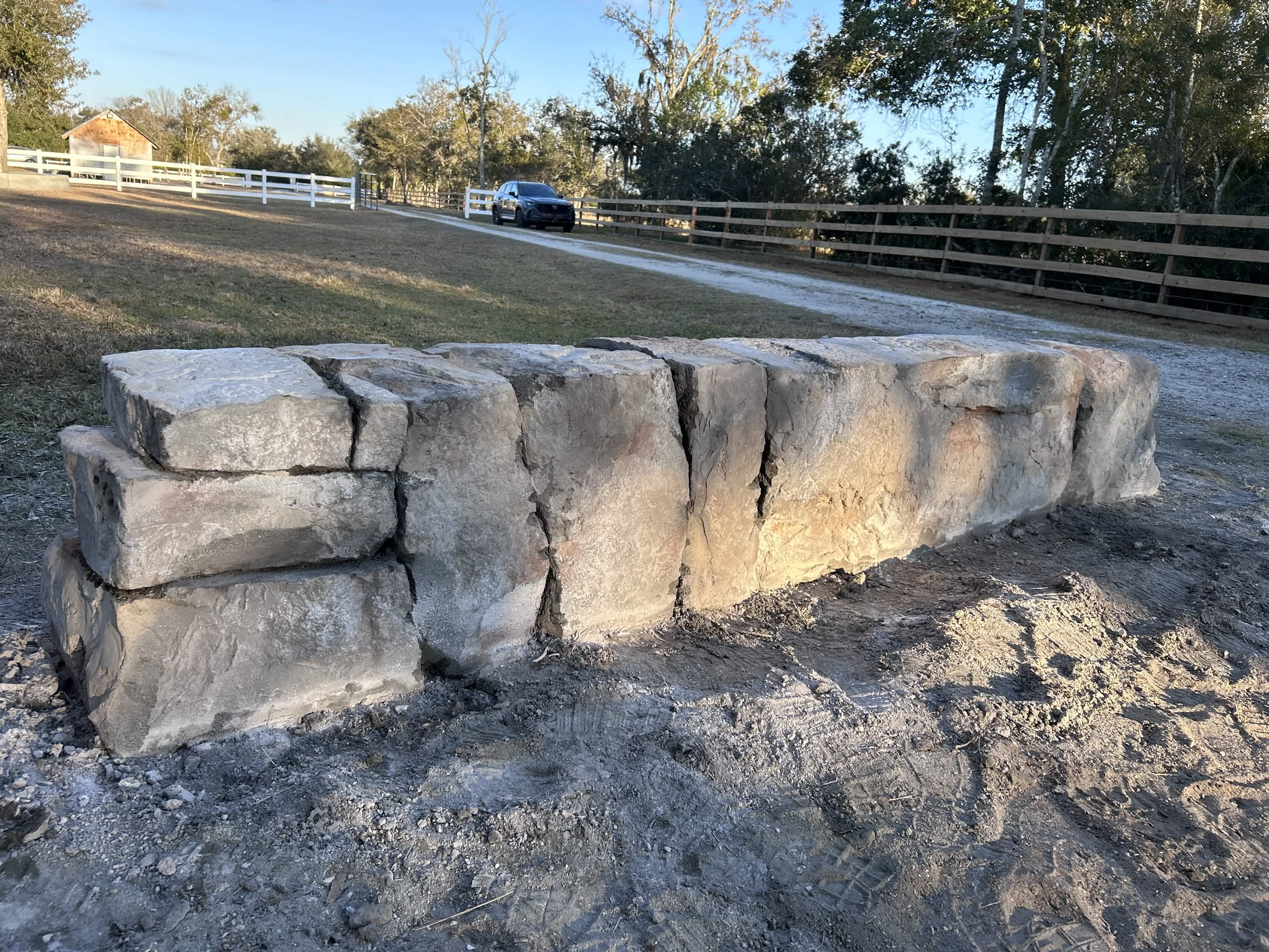 Concrete retaining wall close-up, poured by a ScandiCurb machine