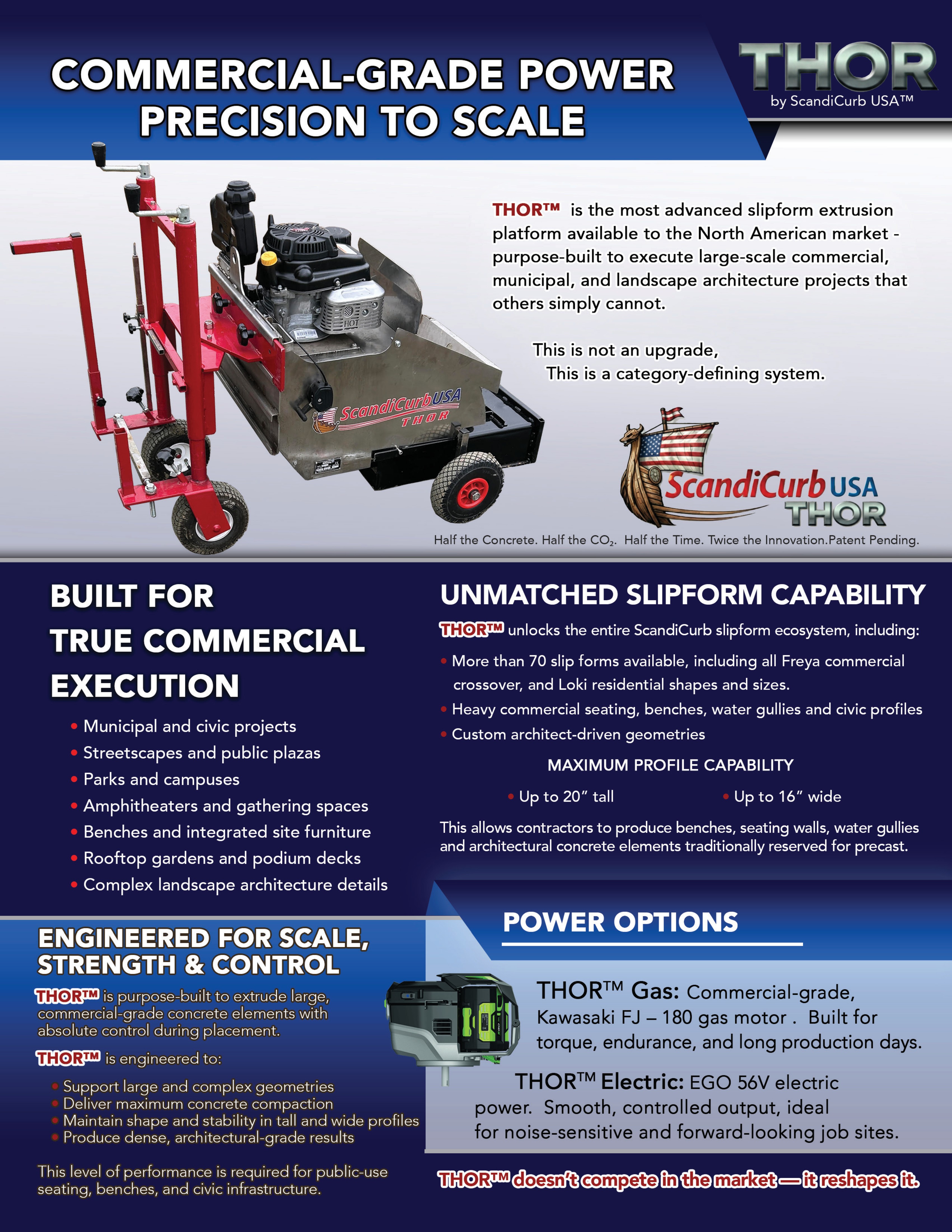 THOR commercial slipform curbing machine, official ScandiCurb USA brochure photo